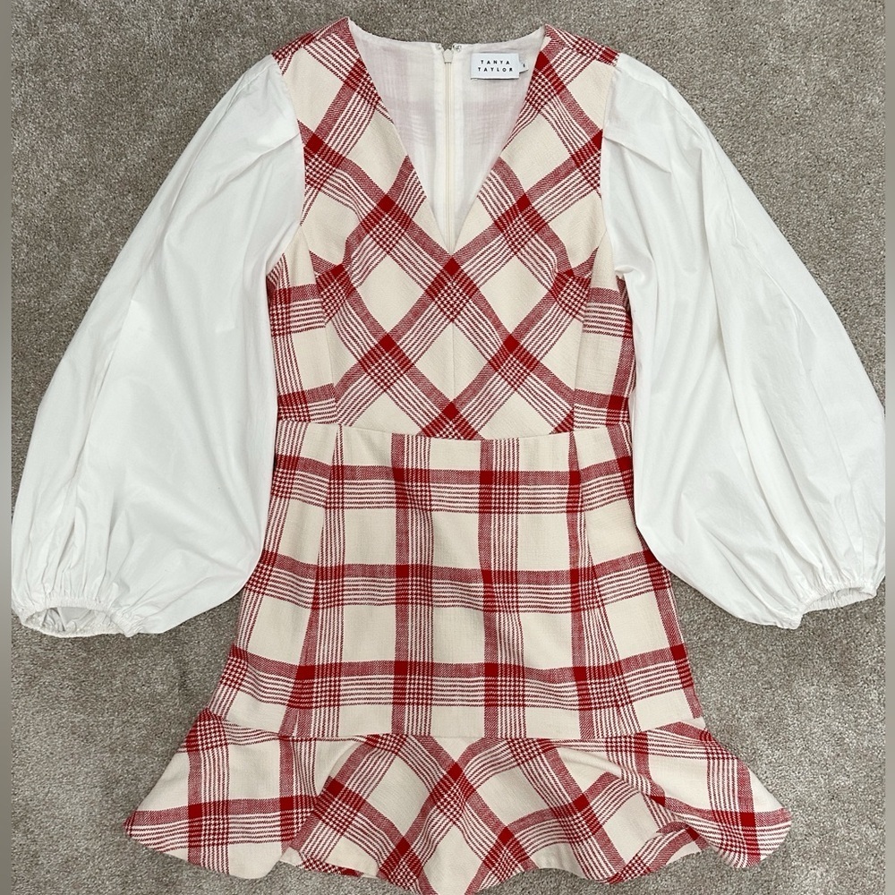 Tanya Taylor Gemma Dress Plaid w Flounce hem & Blouson sleeve - size 6 - NWT - Picture 11 of 16